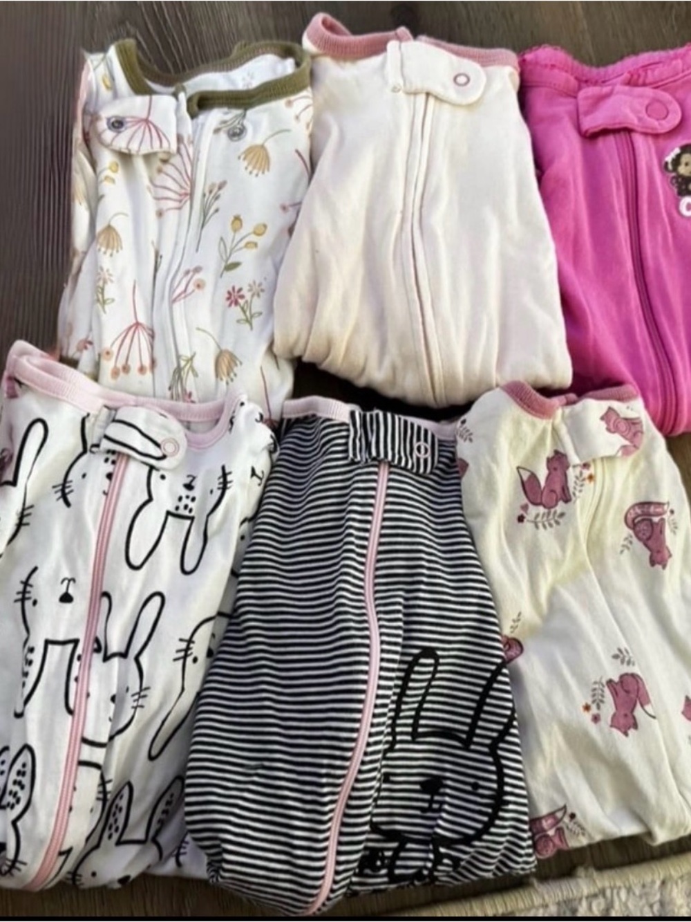 Baby Girls Pajama Bundle - Pink, White, Cream - Soft Zip Sleepers